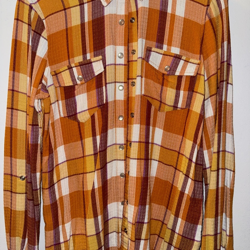 Orange and Yellow Plaid Button-Up Shirt